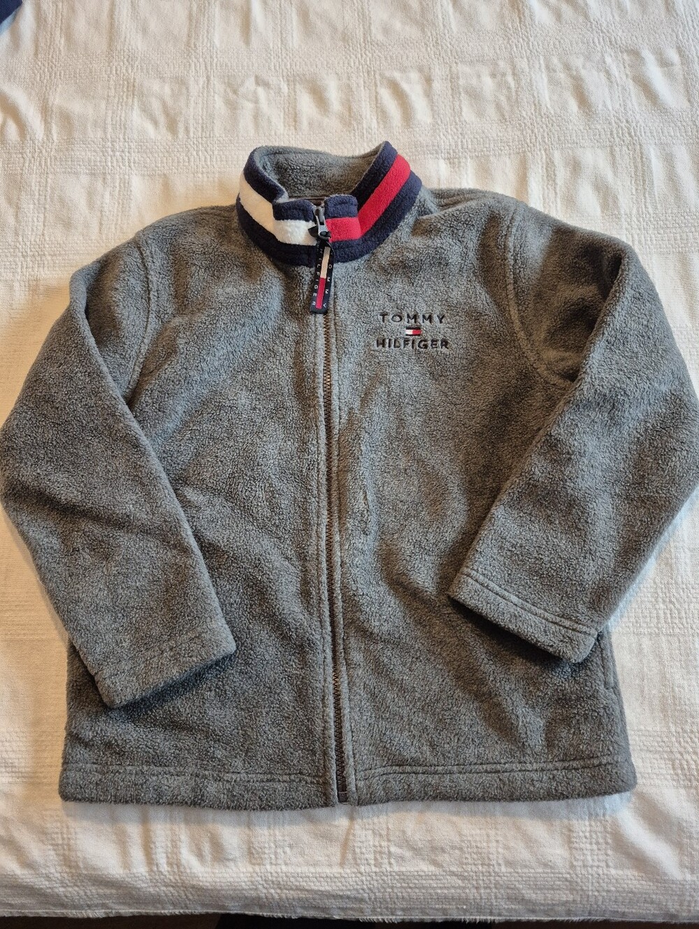 Tommy Hilfiger boys size 7 gray full zip up fleece sweater VGUC